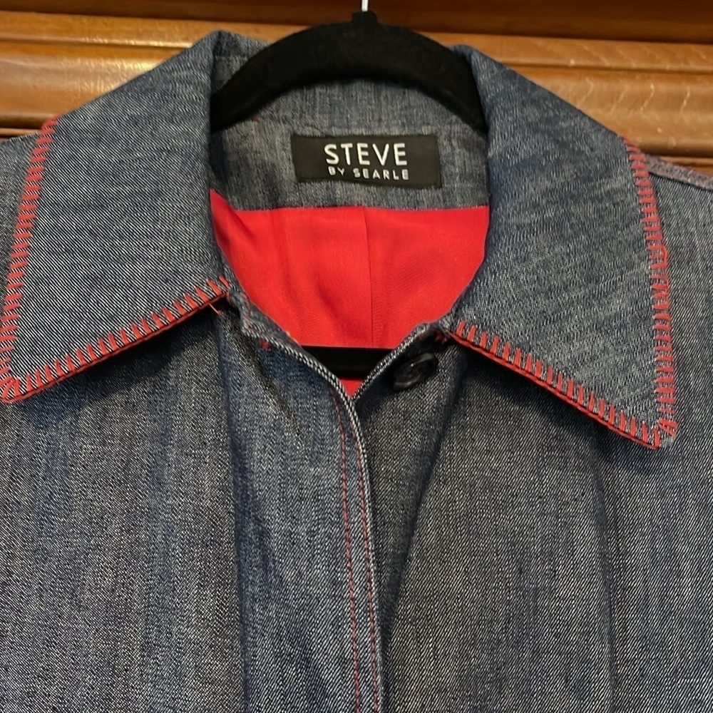VINTAGE Y2K 1990s STEVIE  BY SEARLE DENIM LONG LACKET SIZE 4 - Picture 2 of 6